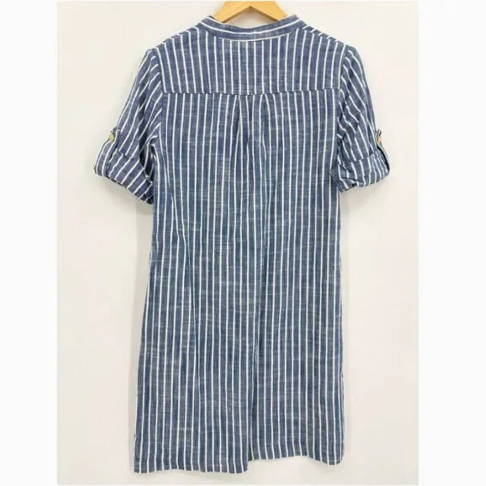 Anne Klein Blue w/White Stripe 1/4 Zip Shift Dress - Picture 3 of 6
